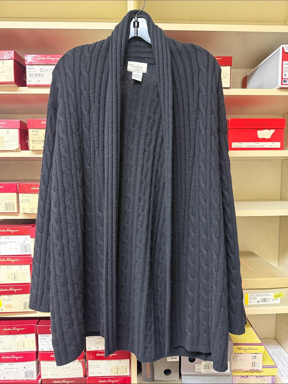 Neiman Marcus black Cable Knit Open Front Cardigan